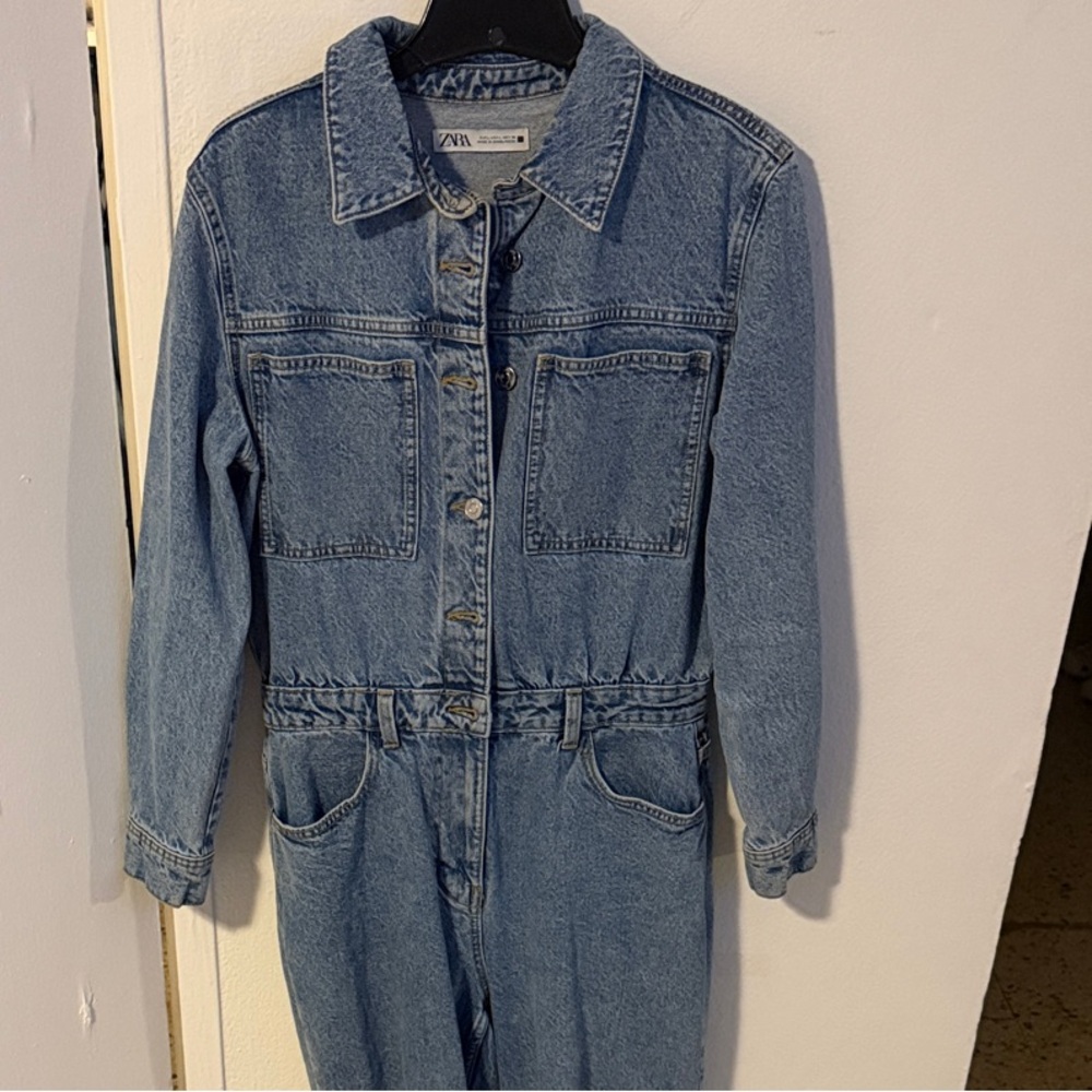 Zara Blue Denim Long Sleeve Jumpsuit